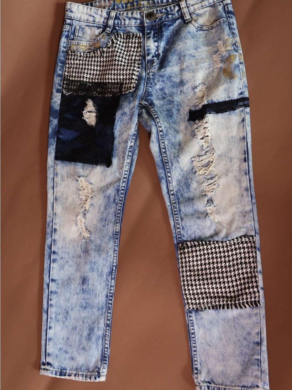 Desigual Light Blue Distressed Skinny Jeans with Patchwork size 30